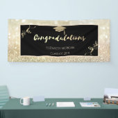 Elegant Gold Glitter Afstuderen Pet, Bokeh Spandoek (Beurs)