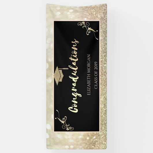 Elegant Gold Glitter Afstuderen Pet, Bokeh Spandoek (Verticaal)