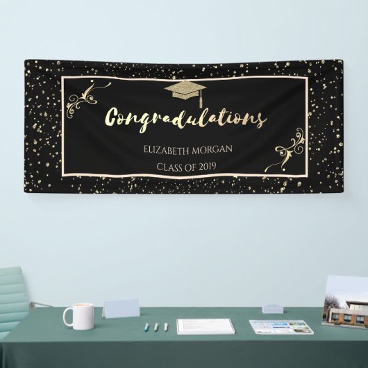 Elegant Gold Glitter Afstuderen Pet, Confetti Spandoek (Beurs)