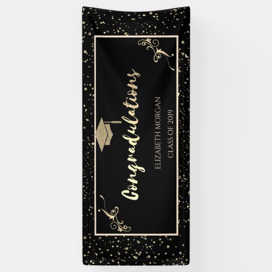Elegant Gold Glitter Afstuderen Pet, Confetti Spandoek (Verticaal)