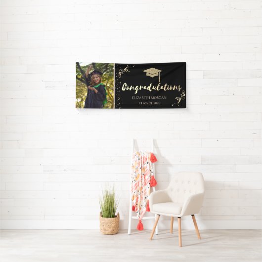 Elegant Gold Glitter Afstuderen Pet, foto-Afstuder Spandoek (Insitu)