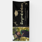 Elegant Gold Glitter Afstuderen Pet, foto-Afstuder Spandoek (Verticaal)