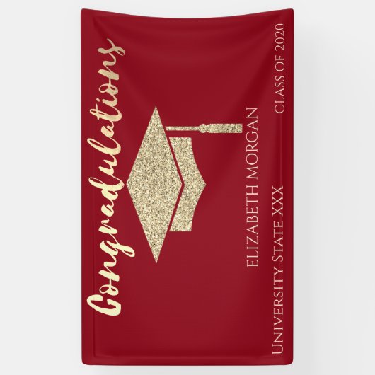 Elegant Gold Glitter Afstuderen Pet, rood Afstuder Spandoek (Verticaal)