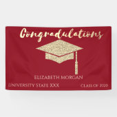 Elegant Gold Glitter Afstuderen Pet, rood Afstuder Spandoek (Horizontaal)