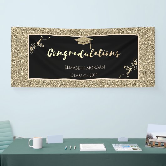 Elegant Gold Glitter Afstuderen Pet Spandoek (Beurs)