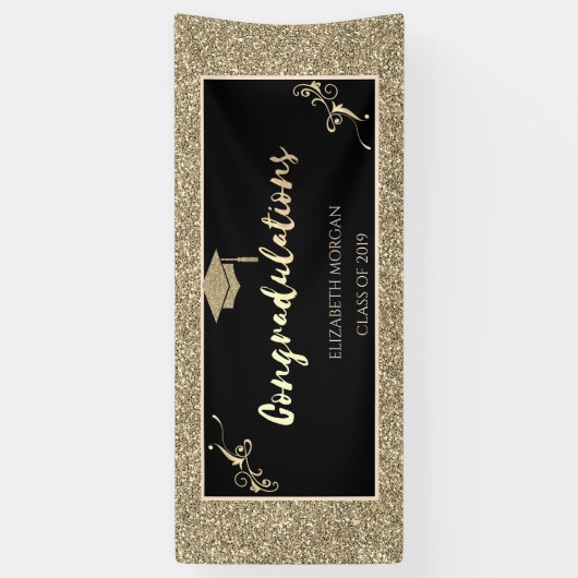 Elegant Gold Glitter Afstuderen Pet Spandoek (Verticaal)
