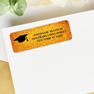 Elegant Gold Glitter Afstuderen Return Address Etiket