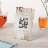 Elegant Gold Glitter Agate Marble beige QR Code Reclamebord Met Voetstuk (Insitu)