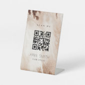 Elegant Gold Glitter Agate Marble beige QR Code Reclamebord Met Voetstuk (Voorkant)