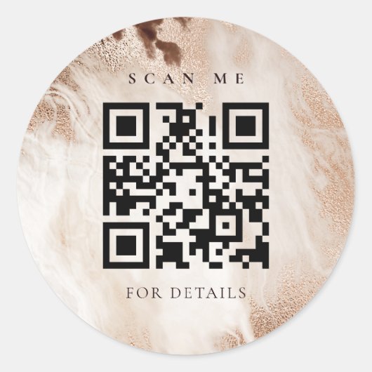 Elegant Gold Glitter Agate Marble beige QR Code Ronde Sticker (Voorkant)