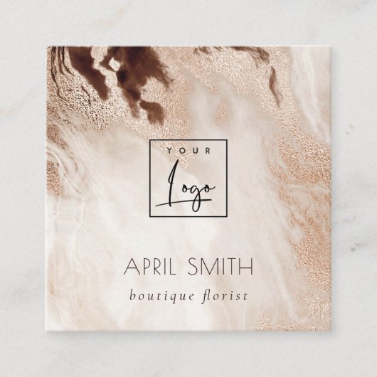 Elegant Gold Glitter Agate Marble QR Code Logo Vierkante Visitekaartje (Voorkant)