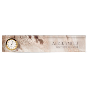 Elegant Gold Glitter Agate Marble Texture Beige Naambordje