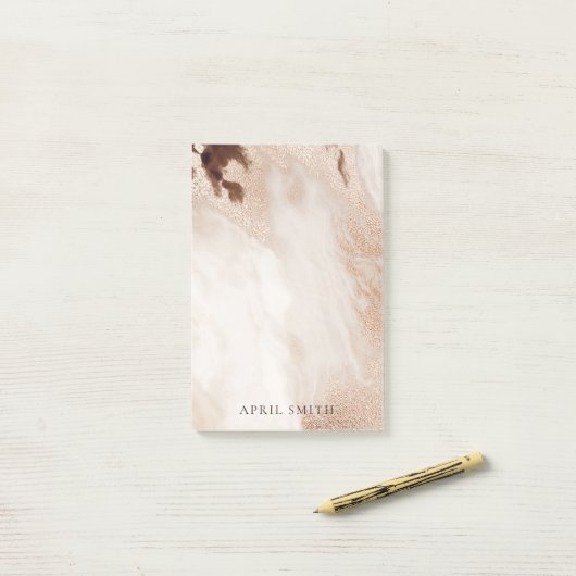 Elegant Gold Glitter Agate Marble Texture Beige Post-it® Notes (Op bureau)