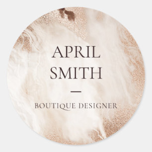 Elegant Gold Glitter Agate Marble Texture Beige Ronde Sticker