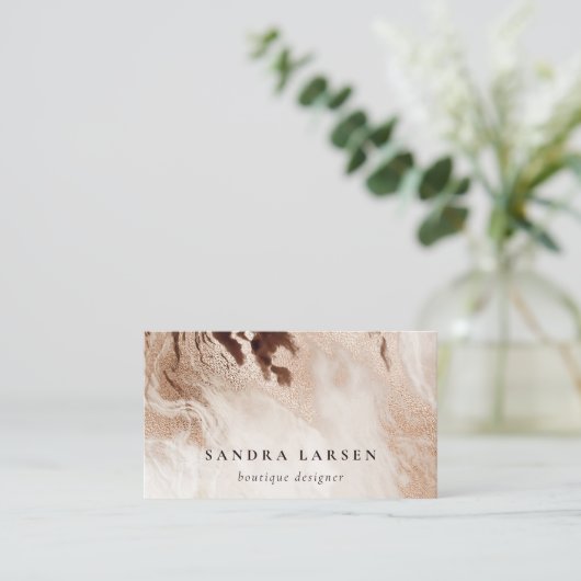 Elegant Gold Glitter Agate Marble Texture Beige Visitekaartje (Staand voorkant)