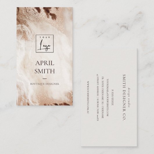 Elegant Gold Glitter Agate Marble Texture Beige Visitekaartje (Voorkant / Achterkant)