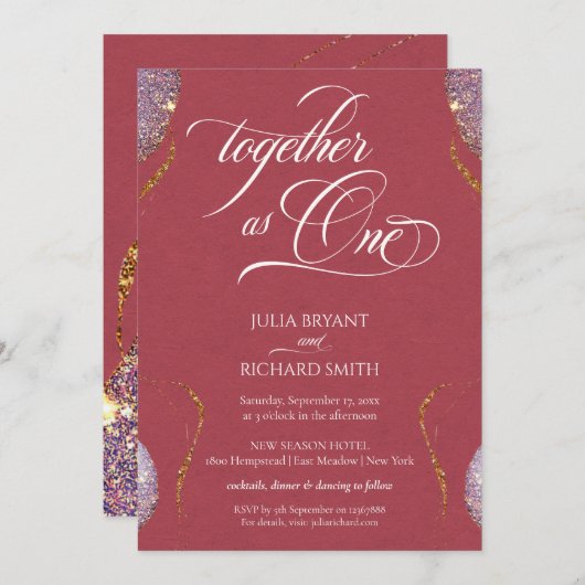 Elegant Gold Glitter Amethyst Moderne Red Invitati Kaart (Voorkant / Achterkant)