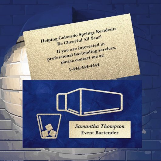 Elegant Gold Glitter Bartender Event Visitekaartje