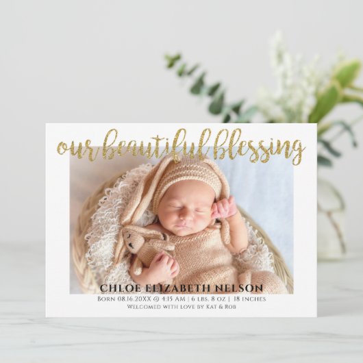 Elegant Gold Glitter Beauful Blessing Baby Birth (Staand voorkant)