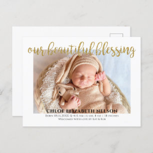 Elegant Gold Glitter Beauful Blessing Baby Birth Briefkaart