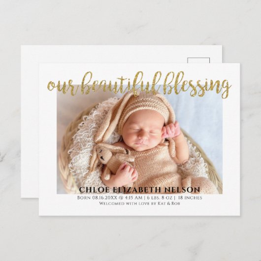 Elegant Gold Glitter Beauful Blessing Baby Birth Briefkaart (Voorkant / Achterkant)