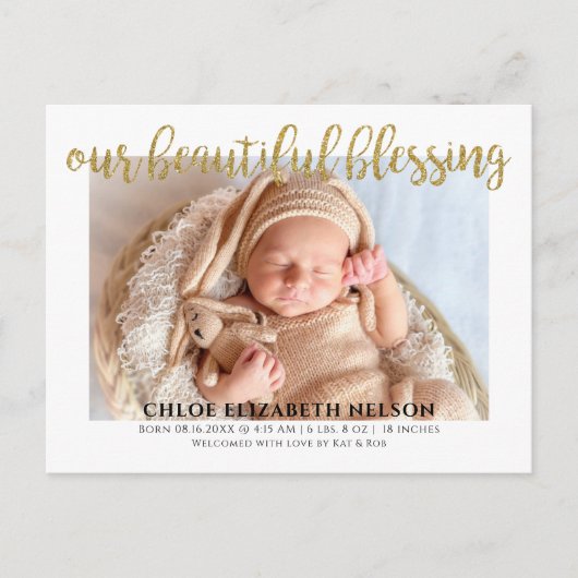 Elegant Gold Glitter Beauful Blessing Baby Birth Briefkaart (Voorkant)