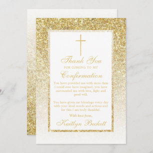 Elegant Gold Glitter-bevestiging of 1e communie Bedankkaart