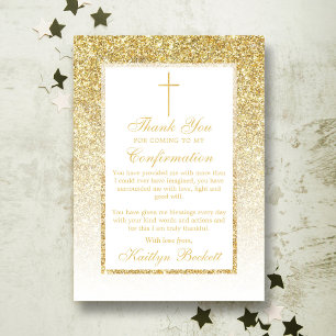 Elegant Gold Glitter-bevestiging of 1e communie Bedankkaart