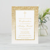 Elegant Gold Glitter-bevestiging of 1e communie Kaart (Staand voorkant)