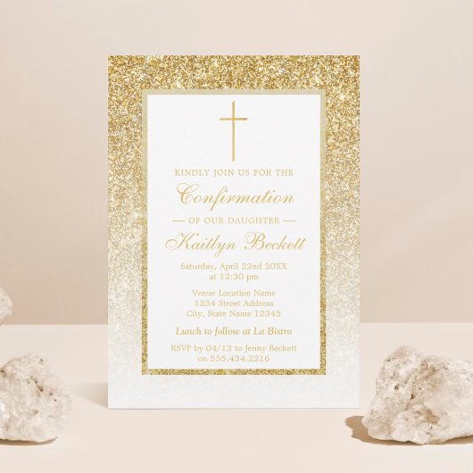 Elegant Gold Glitter-bevestiging of 1e communie Kaart