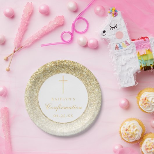 Elegant Gold Glitter-bevestiging of 1e communie Papieren Bordje (Feest)