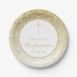 Elegant Gold Glitter-bevestiging of 1e communie Papieren Bordje