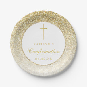 Elegant Gold Glitter-bevestiging of 1e communie Papieren Bordje