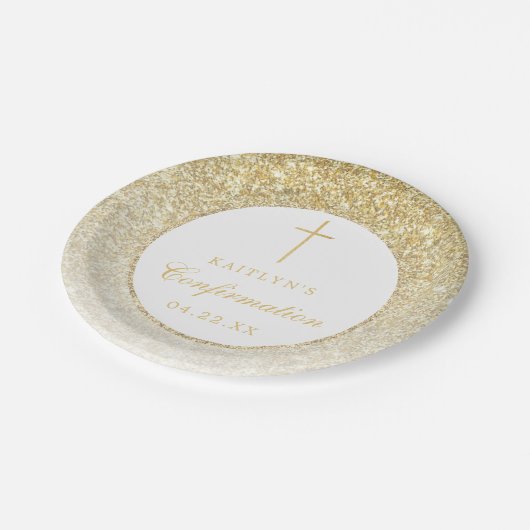 Elegant Gold Glitter-bevestiging of 1e communie Papieren Bordje (Gekanteld)