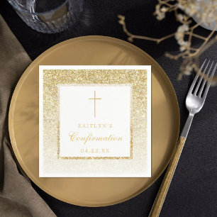 Elegant Gold Glitter-bevestiging of 1e communie Servet