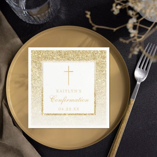 Elegant Gold Glitter-bevestiging of 1e communie Servet