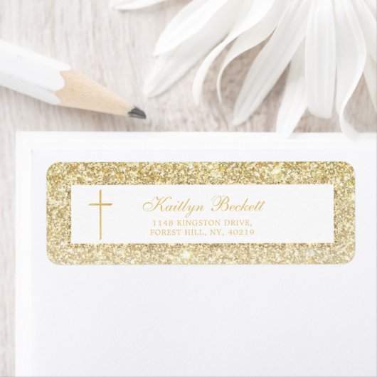 Elegant Gold Glitter Bevestiging of Baptisme Etiket (Insitu)