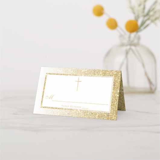 Elegant Gold Glitter Bevestiging of Baptisme Plaatskaartje (Voorkant)