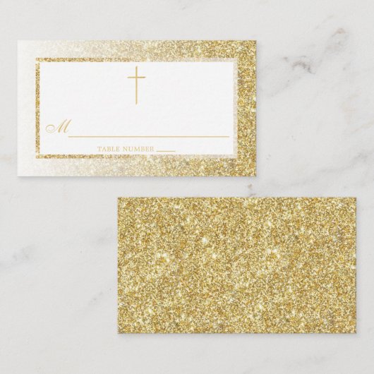 Elegant Gold Glitter Bevestiging of Baptisme Plaatskaartje (Voorkant / Achterkant)