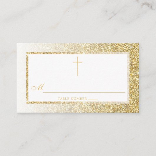 Elegant Gold Glitter Bevestiging of Baptisme Plaatskaartje (Voorkant)