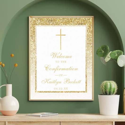 Elegant Gold Glitter Bevestiging of Baptisme Poster