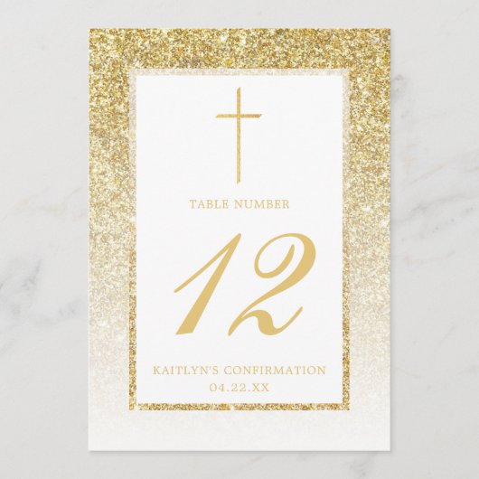 Elegant Gold Glitter-bevestiging of Baptisme-tabel Kaart (Voorkant)