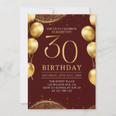 Elegant Gold Glitter Birthday 30th with Balloons Kaart (Voorkant)