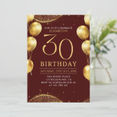 Elegant Gold Glitter Birthday 30th with Balloons Kaart (Staand voorkant)