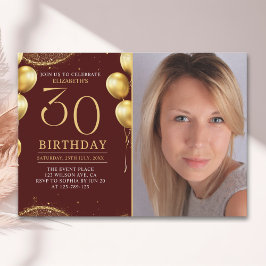 Elegant Gold Glitter Birthday 30th With Photo Kaart