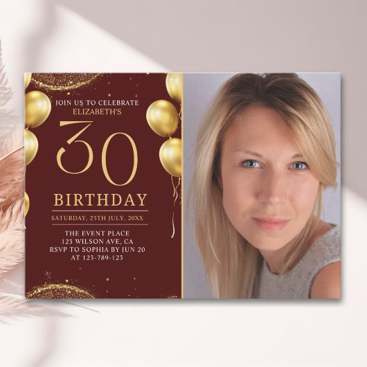 Elegant Gold Glitter Birthday 30th With Photo Kaart