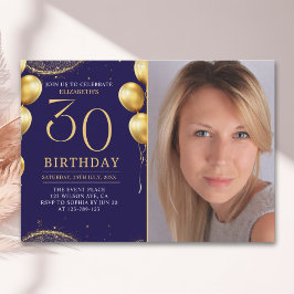 Elegant Gold Glitter Birthday 30th With Photo Kaart
