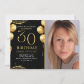 Elegant Gold Glitter Birthday 30th With Photo Kaart (Voorkant)