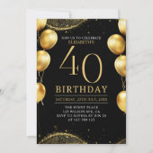 Elegant Gold Glitter Birthday 40th with Balloons Kaart (Voorkant)