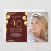 Elegant Gold Glitter Birthday 40th With Photo Kaart (Voorkant)